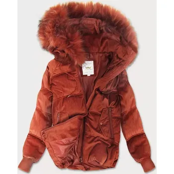 Rudá dámská manšestrová bunda s kapucí (7696) odstíny oranžové S (36)
