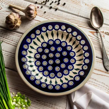 Talíř Keramický hluboký obědový talíř Bolesławiec 24 cm - dek. 56