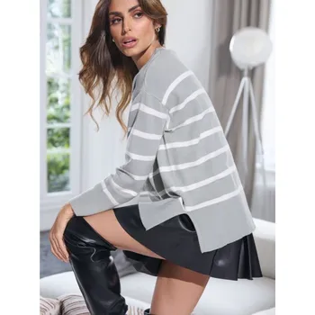 Dámský svetr Sinsay - Pruhovaný svetr - šedá - 014AU-70X - 014AU-70X-XXS-1