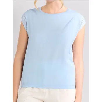Oblečení a móda Sinsay - Tričko se zdobenými rukávy - modrá - 8793J-05X - 8793J-05X-XXS