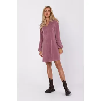 Dámské šaty M767 Šaty s výstřihem do V - krepové růžové EU L