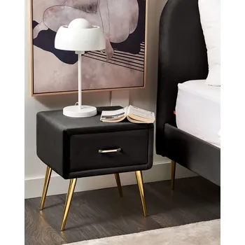 Noční stolek Noční stolek černý sametový čalouněný 1 zásuvka minimalistický design nábytek do ložnice Beliani