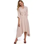 K086 Šaty v délce midi s ozdobnými knoflíky - béžové EU M