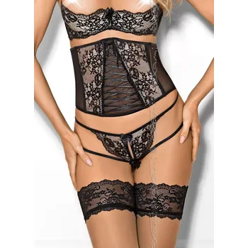 Dámská erotická souprava Podvazkový pás Peanut tarte V-7842 černo-béžová - Axami L