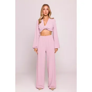 Dámské kalhoty M862 Široké kalhoty - krepová růžová EU XXL