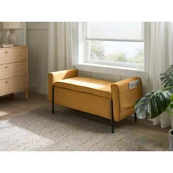 Úložná lavice čalouněná vodoodpudivá látka hořčicově žlutá kovové nohy zvedací vrchní díl předsíň Beliani