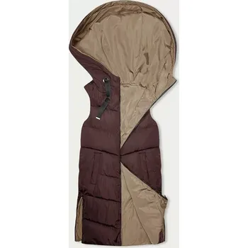 Dámská vesta Hnědo-béžová dlouhá dámská oboustranná vesta (B8248-14) odstíny hnědé 46