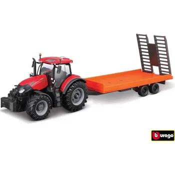 autíčko Bburago - FARMLAND, Case IH Optum CVX 300 s nízkopodlažním přívěsem, 10 cm