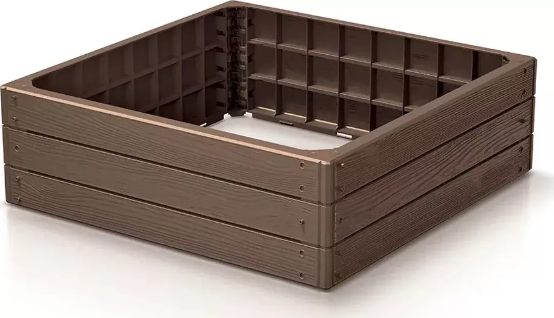 Hnědý plastový vyvýšený stohovatelný záhon GH14 - délka 75,6 cm, šířka 75,6 cm, výška 25 cm - 20067408