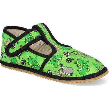 Dívčí bačkory Barefoot dětské přezůvky Beda - Úzký typ green dinoball zelené Velikost: 32