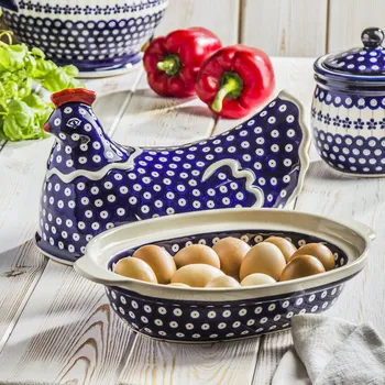 Dóza na potraviny Keramická dóza na vejce Bolesławiec Slepička - dek. 42