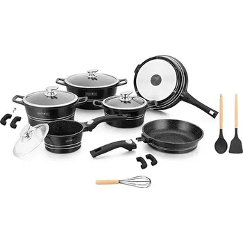 Hrnec Royalty Sada nádobí 17dílná Click systém, černá, stříbrný proužek