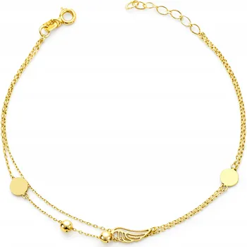 Náramek Zlatý náramek 585 dvojitý s kuličkami a křídlem jako dárek