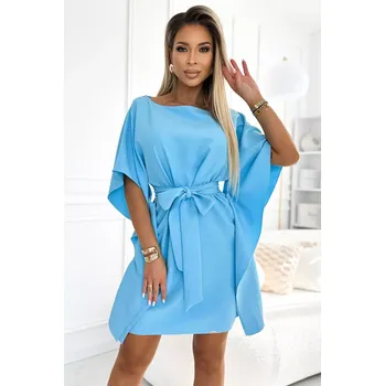 Dámské oblečení 287-26 SOFIA Motýlí šaty se zavazováním v pase - MODRÉ 2XL/3XL