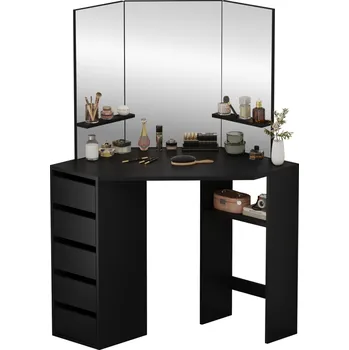 Ložnicová sestava Rohový toaletní stolek, černá, ELIO