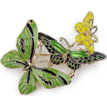 Brož Brož květ s včelou, motýlci, barva 4 zelená pastelová sv. motýl