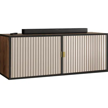 Televizní stolek TV stolek VELI 2 zlaté úchyty s dvířky dub craft zlatý + kašmír