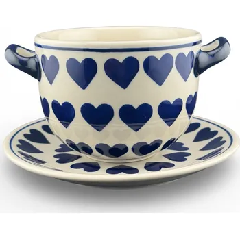 Šálek na vývar, miska s podšálkem 500 ml, dekor SEDU, keramika Bolesławiec