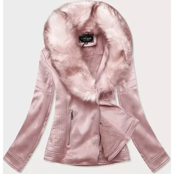 Dámská semišová bunda ramoneska v pudrově růžové barvě s kožešinou (6502big) odstíny růžové 50
