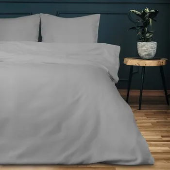 Povlečení Povlečení bavlněné 180x200 z přírodní tkaniny s atlasovou vazbou, hladké, popelavé