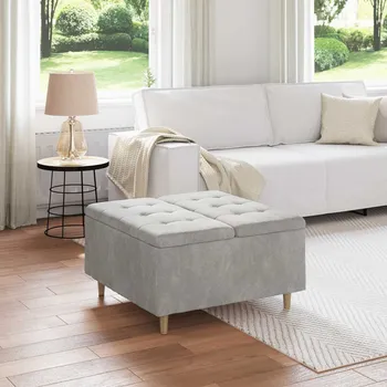 vidaXL Úložný taburet s polštářem Světle šedá 80 x 80 x 45 cm samet [876840]