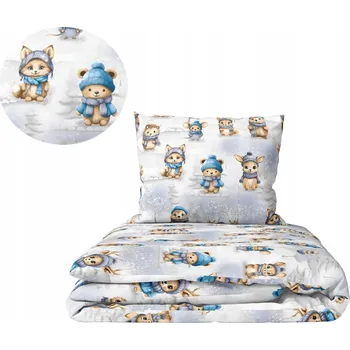 Povlečení Povlečení 140x200 + 1x70x80 cm, 140 g/m2, 100% BAVLNA, šedá zimní zvířata.