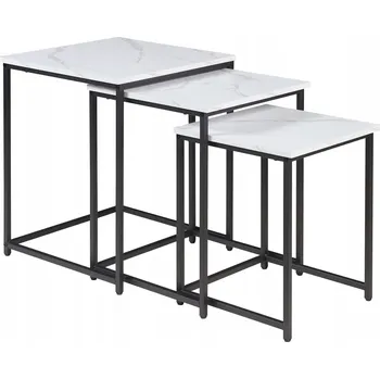 Konferenční stolek 3dílný mramorový konferenční stolek Trollhättan, bílý