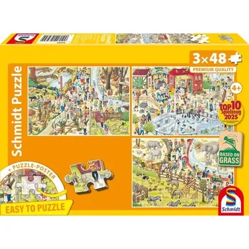 Hračka Puzzle Zábava v zoo 3×48 dílků SCHMIDT