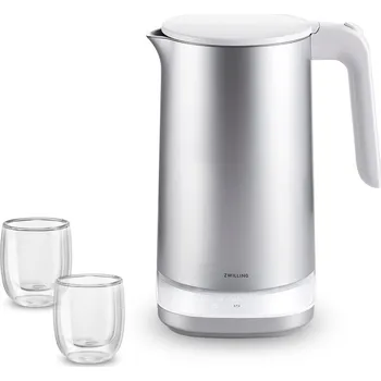 Rychlovarná konvice ZWILLING Enfinigy Pro 1,5 l - elektrická bezdrátová rychlovarná konvice z nerezové oceli s regulací teploty a sklenicemi