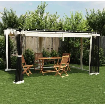 Zahradní stan vidaXL Altán se síťovanými stěnami 4 x 3 m ocel [4003912] Barva: krémová