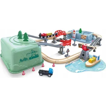 Vláček a vláčkodráha Hape Vláčkodráha set v boxu - Přístaviště