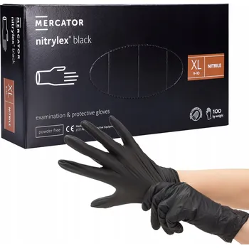 Vyšetřovací rukavice Nitrilové rukavice bez pudru Mercator Nitrylex vel. XL 100 ks černé