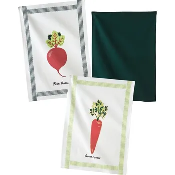 Utěrka Blancheporte Sada 3 utěrek s potiskem zeleniny + jednobarevné zelená/oranžová