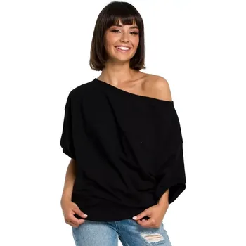 Dámské oblečení B079 Halenka nadměrné velikosti se zavinovacími detaily - černá EU S/M