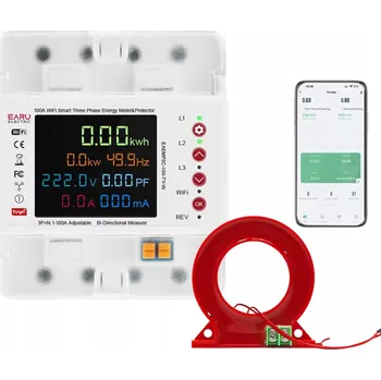IP kamera Třífázový elektroměr 100A WiFi TUYA s měřením spotřeby a výroby (2-směrný) a detekcí svodového proudu