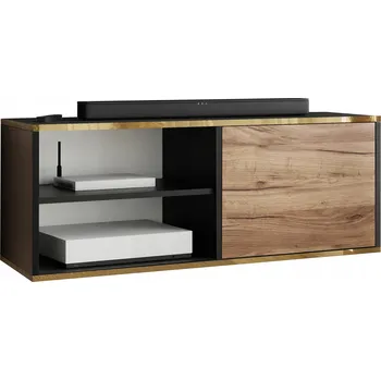 Televizní stolek TV stolek COSO 2 otevřený černý + dub craft zlatý se zlatou dýhou