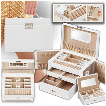 Šperkovnice KUFŘÍK NÁUŠNICE ŠPERKOVNICE NA BIŽUTERII POUZDRO ZÁSUVKY KRABIČKA