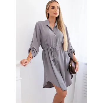 Dámské šaty Kesi Šaty IT-16 se zapínáním na knoflíky a zavazováním v pase Barva: Šedá, Velikost: UNI