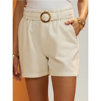 Dámské oblečení Sinsay - Džínové kraťasy s&nbsp;páskem - béžová - 752DB-02J - 752DB-02J-32