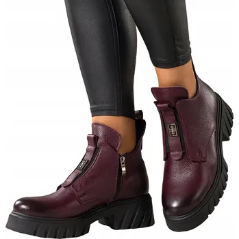 Dámské tenisky KOTNÍKOVÉ BOTY Dámské Bordó Kožené Na Platformě S Ozdobou POHODLNÉ Moderní vel. 39