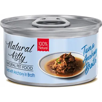 Krmivo pro kočku Natural Kitty pro kočky - Přírodní krmivo, Tuňák se sardelí ve vývaru, 80 g