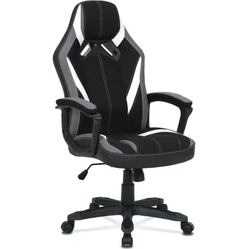 Herní židle Herní křeslo HAMISH — látka, ekokůže, černá / bílá