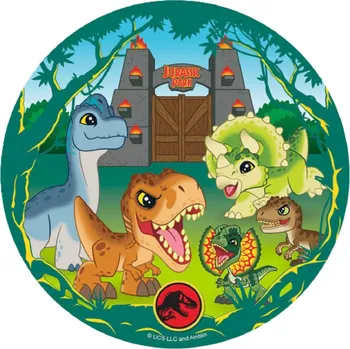 Jedlá dekorace na dort Fondánový list na dort Jurassic World Ø20 cm – prémiový jedlý tisk