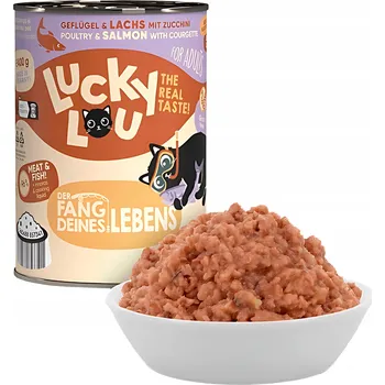 Krmivo pro kočku Lucky Lou Lifestage Adult Drůbež a losos konzerva 400g
