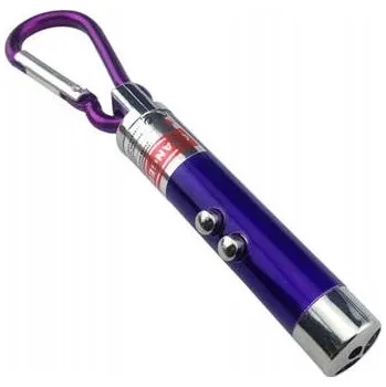 Svítilna Hliníková MINI svítilna 3v1 LED Laser UV s karabinou KAPESNÍ