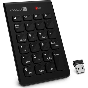 Klávesnice Connect IT NumCalc bezdrátová numerická klávesnice (+ baterie zdarma) - černá Connect IT NumCalc (CKB-0062-BK) je bezdrátová numerická klávesnice určená pro rychlé a pohodlné zadávání čísel, ideální