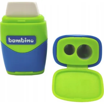 Ořezávátko Bambino dvojitá ořezávátko s nádobkou a gumou 2v1, růžovo-modré