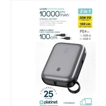 PLATINET POWER BANK COMPACT 10000 MAH 20W PD WITH CABLE