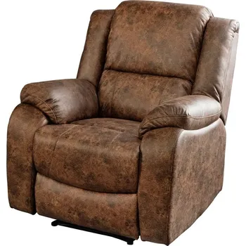 Křeslo Moderní čalouněné hnědé rozkládací kino křeslo Phoenix z eko kůže s výklopnou opěrkou na nohy 104 cm