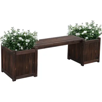 Zahradní lavice Dřevěná zahradní lavička s květináči, hnědá, SASIL